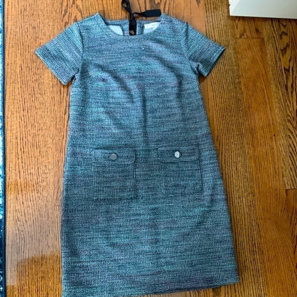 Loft Tweed Short Sleeve Work Dress with a Bow